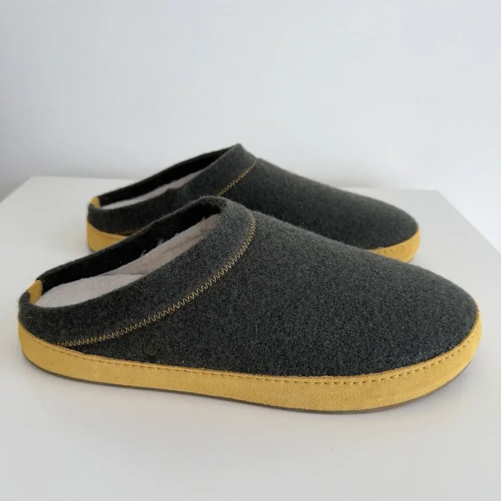 Olukai Hamani‎ Hulu Mens 12 Slippers Green Slip On Shoes Wool Warm Fuzzy Comfort